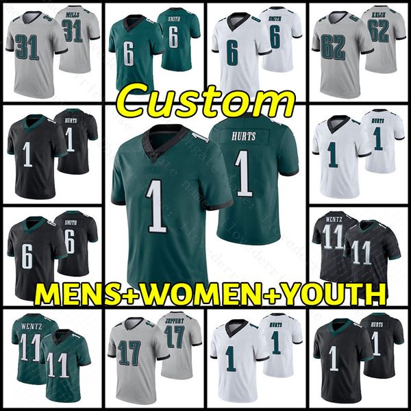 

mens women youth football 6 devonta smith 1 jalen hurts 26 miles sanders 20 brian dawkins 2 darius slay jr 91 fletcher cox stitched jersey, Black;red