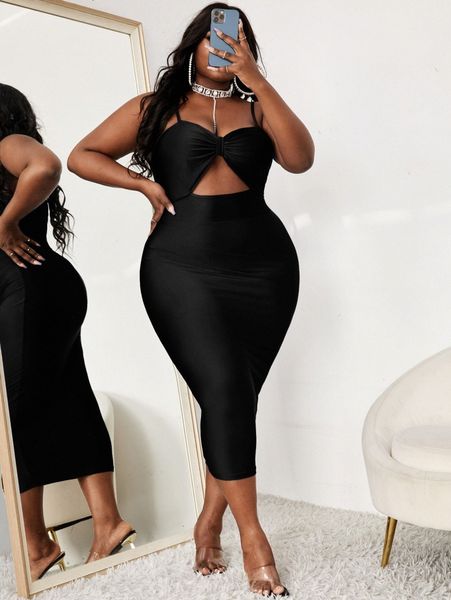 

plus ruched cut out front bodycon dress e8et#, Black