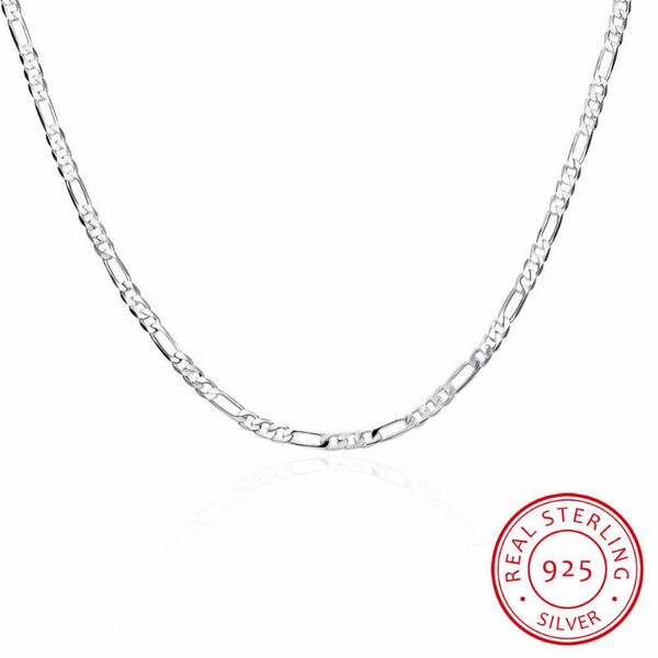 Catene Taglie disponibili Vero argento sterling 925 Collana a catena Figaro da 4 mm Donna Uomo Bambini 40/45/50/60 / 75cm Gioielli Kolye CollaresChains