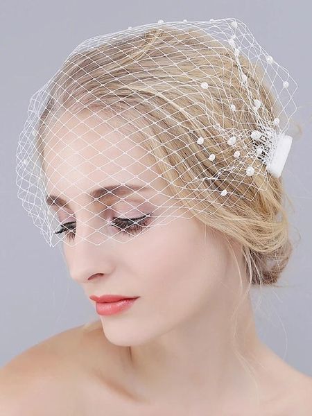 Veli da sposa VA05 Velo da gabbia per uccelli con perle Fard Tulle russo Gabbia viso Delicato perline per unghie Abiti da sposaDa sposa