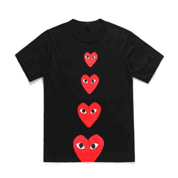 

heyplay fashion brand love men's and women's new castle peak limited four hearts round neck cotton shirt, White;black