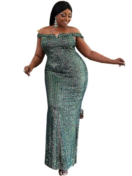 

seomiscky plus off shoulder mesh panel sequin formal dress g9ys#, Black