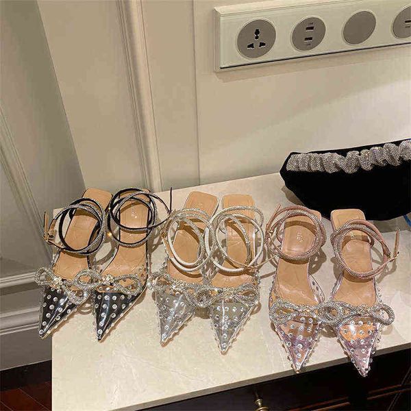 

sandals spring 2022 bright diamond high heel thin bow 35-40 yards 220606, Black