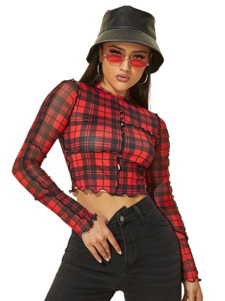 

tartan lettuce trim crop tee x3dp#, White