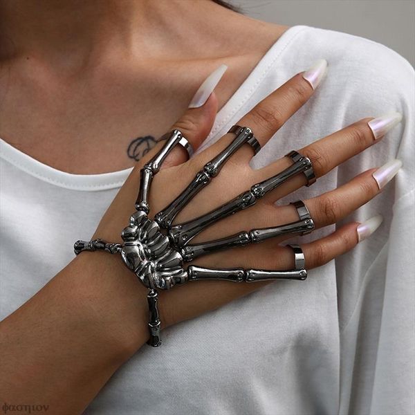 Charme Armbänder Gothic Punk Hand Schädel Skelett Elastizität Einstellbare Armband Armreifen Halloween Für Frauen Femme Party ZubehörCharm