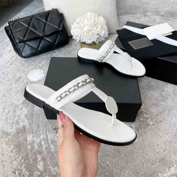 

beach shoes for women summer genuine leather slippers metal decoration flat slides non-slip flip flops designer shoes size 35-41 80% factory, Black