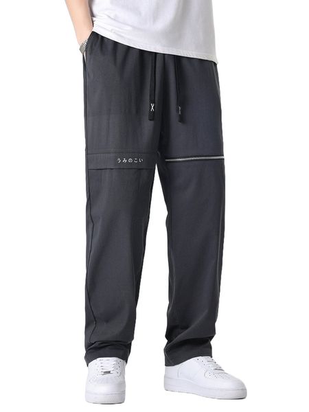 

men letter graphic drawstring waist pants n9cu#, Black