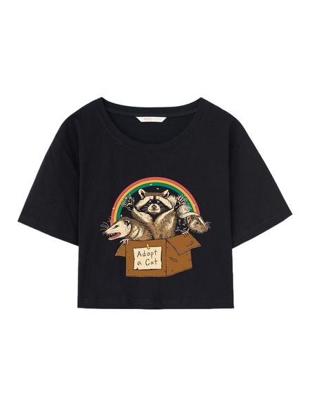

romwe x vincenttrinidadart animal print crop tee 89np#, White