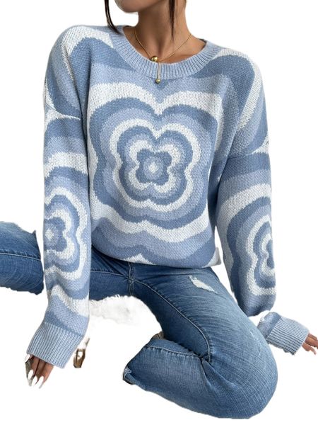 

floral pattern drop shoulder sweater z6wf#, White;black
