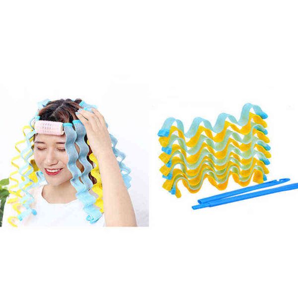 

hair curler 12pcs egg iron plastic god bangs lazy person snail curls 30cm heatless rollers 220304