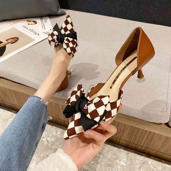 

sandals french pointed thin heel shoes spring high-heeled hollow bow, niche design, versatile women's a702, Black