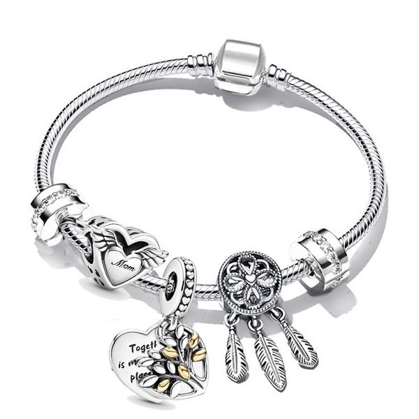 Braccialetti con ciondoli in rilievo di lusso in argento sterling Set Accessori con pendente di moda Bracciale Pandora originale montato Regali di gioielli di fascia alta per le donne 16-21 cm