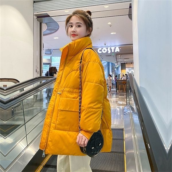 

winter women solid over sized long parka thicken long sleeve zipper pockets coats female warm loose fashion jackets 201214, Black