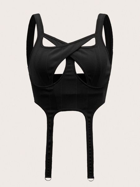 

cut out crisscross garter detail bustier corset u5qm#, White