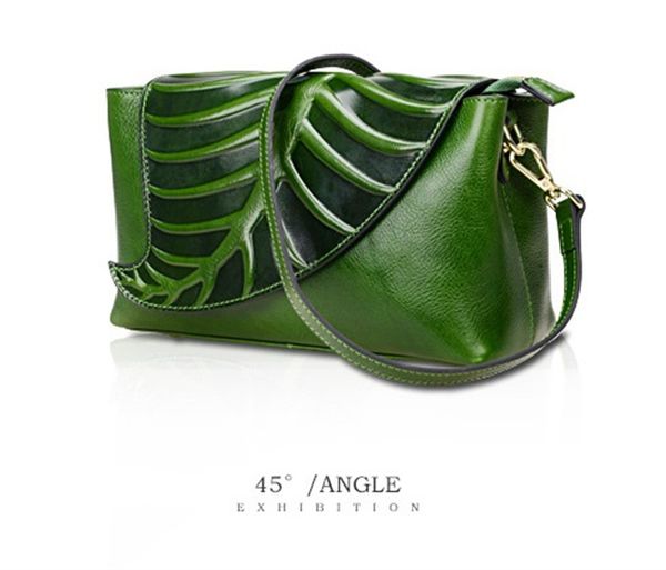 

012-genuine leather flower embossed effect ladies leaf handbags women crossbody shoulder bags clutch purse, Black;white