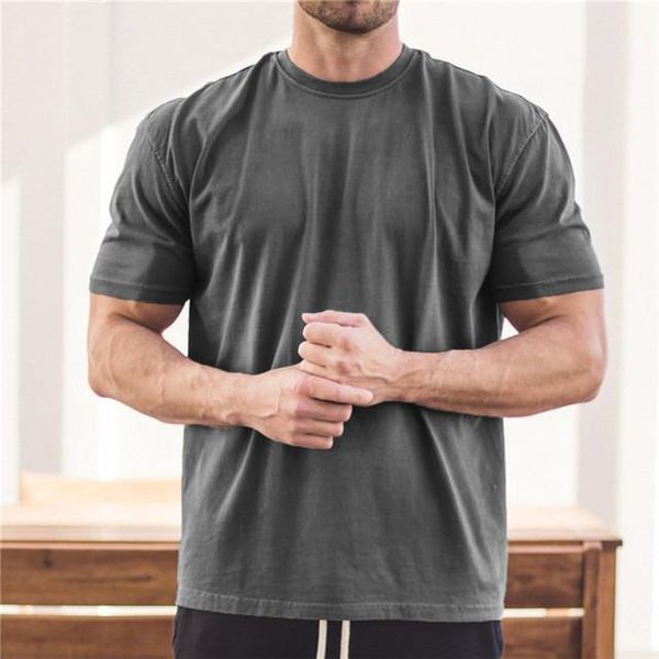 Мужские футболки мужская хлопковая футболка с коротким рукавом тренировки хип-хоп фитнес
