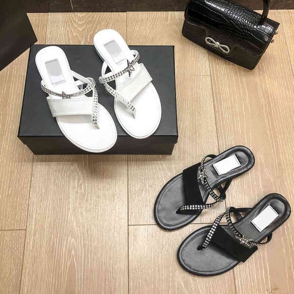 

slippers spring one line sandals for women's leisure and versatile small fragrant feng shui drill clip foot flat bottom herringbone sli, Black