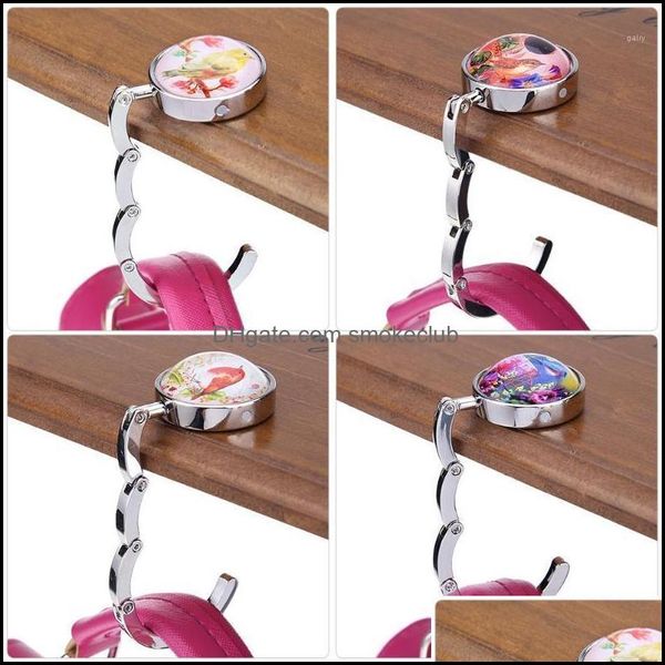 Foldable Handbag Hook by 4Styles - Portable Table Desk Hanger for Purses & Bags - Lovely Bird Flower Design