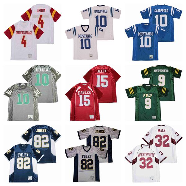 

movie football jerseys 4 jerry jeudy 10 jimmy garoppolo joe burrow 15 josh allen 9 juju smith 82 julio jones 32 khalil mack high school stit, Black