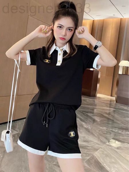 

women's tracksuits designer ce home summer arc de triomphe sportswear female polo collar short sleeve shorts casual two piece set fashi, Gray