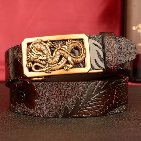 Cinture Cintura in vera pelle di design cinese per uomo Cintura in pelle di vitello di lusso Cinture automatiche causali di alta qualitàCintureCinture