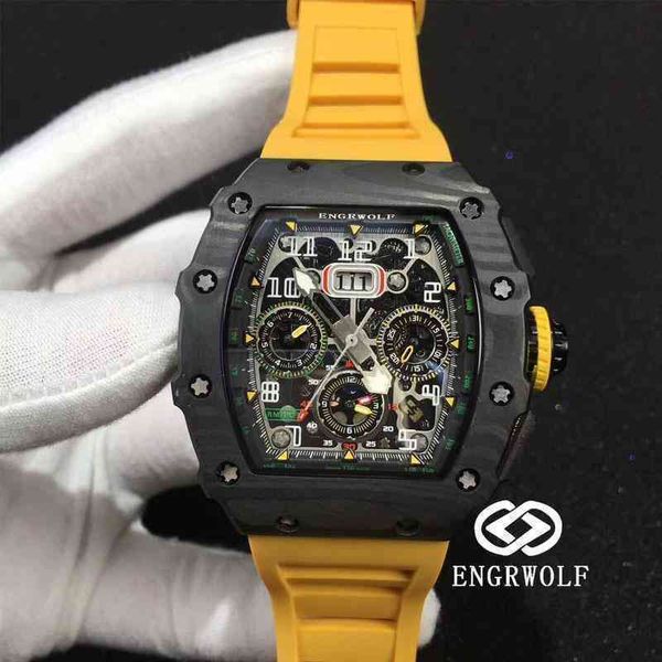 

new chronograph mechanical wrist watches rm11-03 date engrwolf 7750 automatic timing mechanical yellow tape mens richardwatch designer high-, Slivery;brown