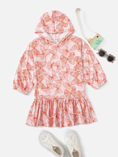 

toddler girls ruffle hem hoodie dress she, Black