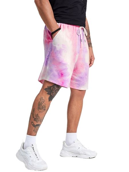 

extended sizes drawstring waist tie dye track shorts b5kd#, White;black