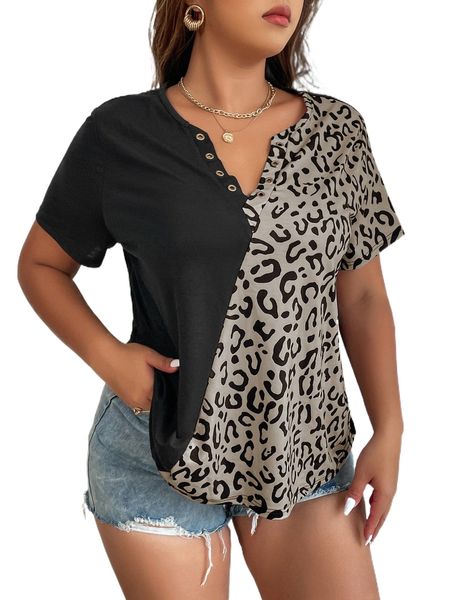 

plus leopard print tee v4us#, Black