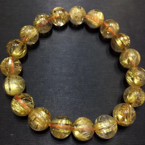 

natural gold rutilated quartz wealthy bracelet crystal 10.5mm cat eye woman clear round beads jewelry brazil aaaaa, Silver