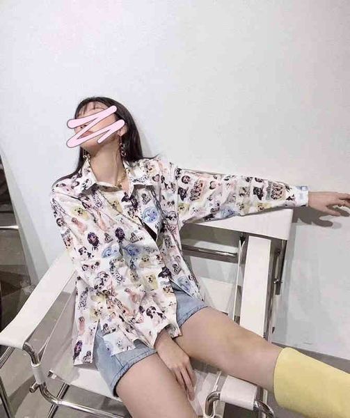 

women's blouses & shirts 2022 spring dog shirt cute cartoon print shirt loose casual trendy odtv, White