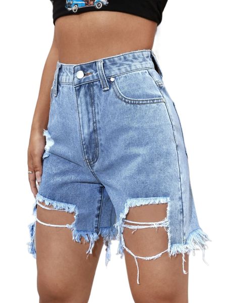 

high waist ripped raw hem denim shorts e1oj#, White;black
