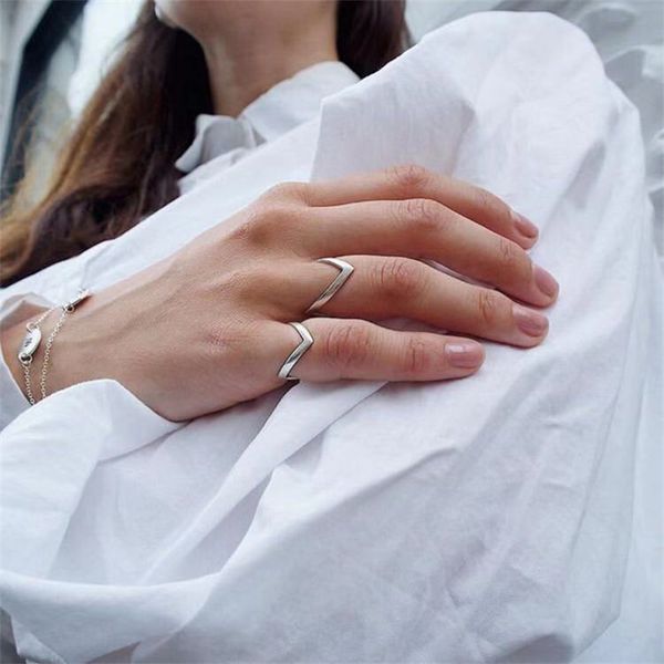 

simple style ins v-shaped ring female titanium steel personality fashion trendy index finger knuckle all-match jewelry gift, Silver