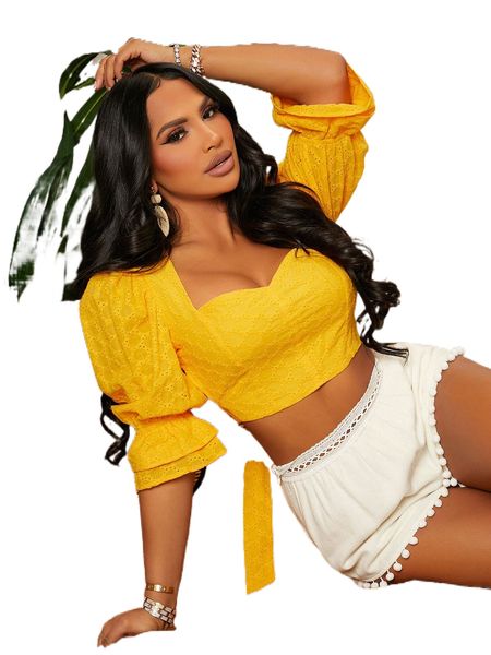 

sxy layered trim tied backless schiffy crop f463#, White