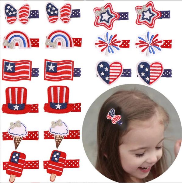 Multi Design Circa 4 ~ 5 Cm fiocchi per capelli da ragazza Stars Flag barrettes USA Independence Day Fermagli per capelli Accessorio regalo