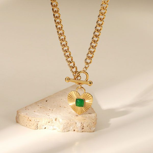 

pendant necklace fashion 18k gold filled gemstone agate necklace pendants stainless steel sparkling heart necklaces jdn20925, Silver
