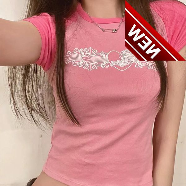 

2022 new summer ch love vines slim and high elastic short sleeve sanskrit color matching t-shirt girl women, White;black