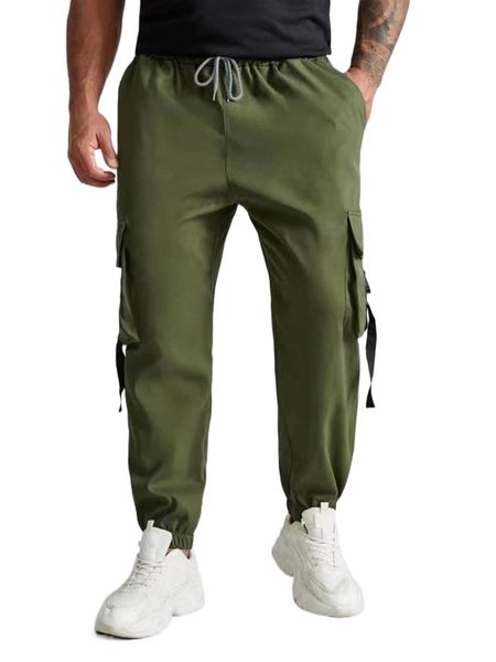 

extended sizes men flap pocket drawstring cargo pants q6eu#, Black