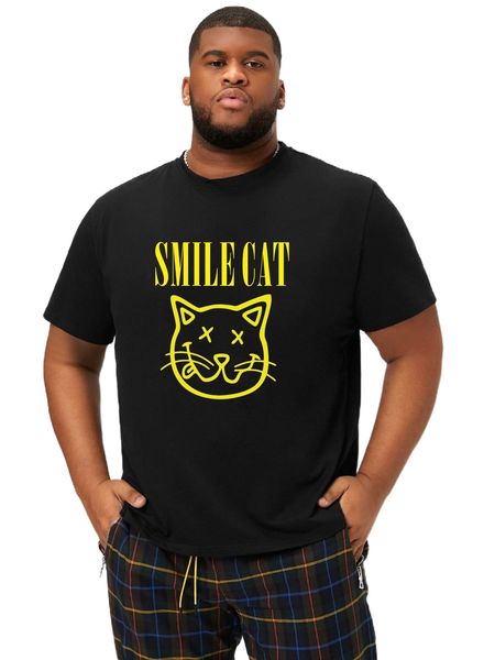 

extended sizes men cat & letter graphic tee v2ud#, White;black