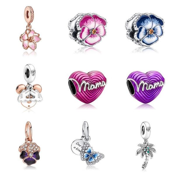 

fits pandora bracelets pink enamel heart mom butterfly cherry european charms silver charm bead loose beads for wholesale diy european sterl, Black
