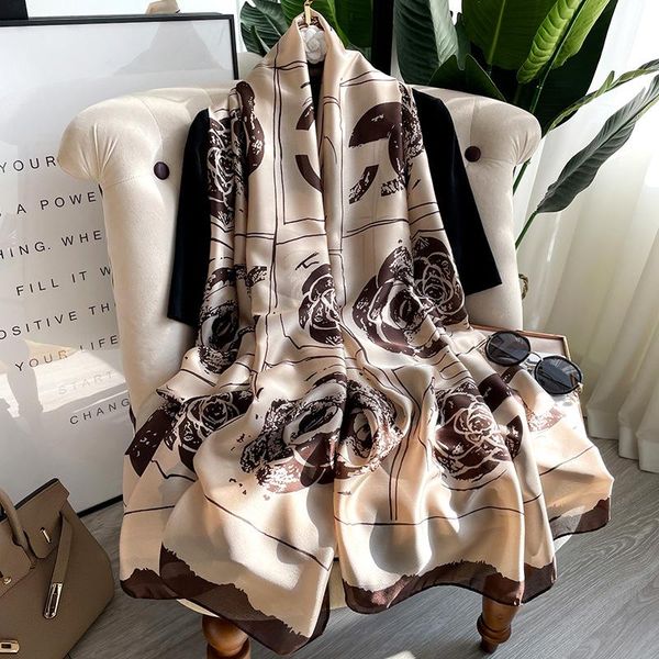 

scarves brand designer silk scarf female foulard bandana long shawls wraps winter neck pashmina lady hijab luxury, Blue;gray