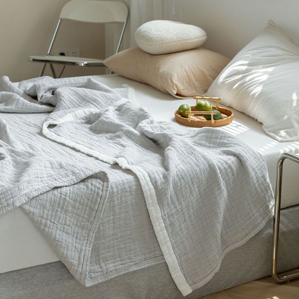

solid color white border gauze towel quilt super breathable cotton summer nap cover blanket single double children blanket 220505