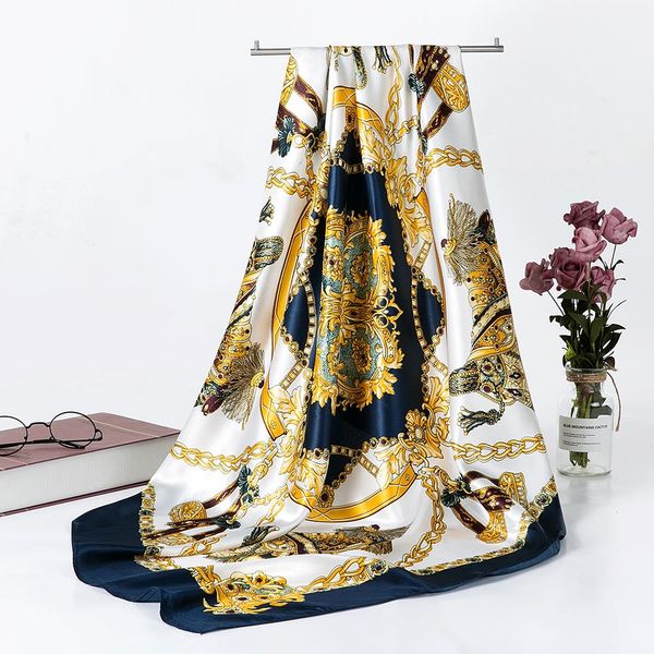 

women silk scarves 90 90cm large square satin like lightweight scarfs hair sleeping wraps for bandanas s9a9142, Blue;gray