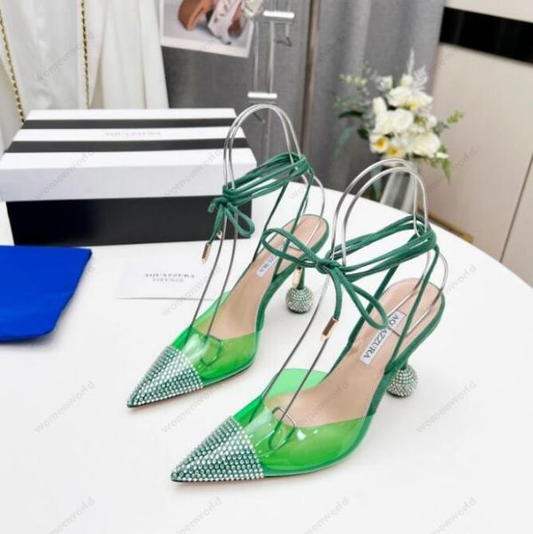 

Designers Aquazzura Dress Shoes womens stiletto heel Sandals satin rhinestone Embellished quality transparent PVC slingbacks APZ8546 Party Banquet Slide Shoes, Only a boxes