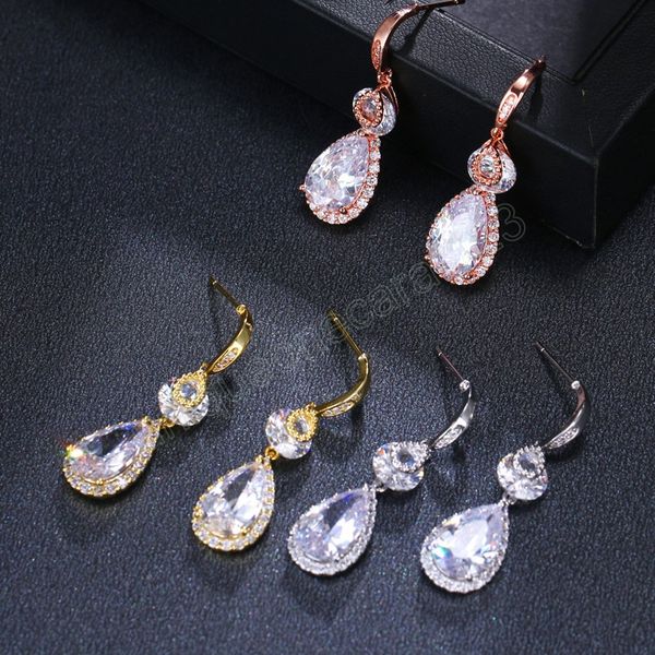 

trendy shape drop earrings for women elegant female dangle brilliant bridal engagement wedding jewelry prom fine gift, Silver