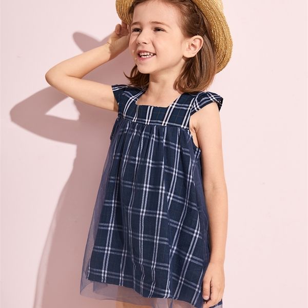 

toddler girls contrast mesh plaid dress she, Red;yellow