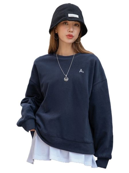 

dazy letter embroidery drop shoulder sweatshirt 6943#, Black