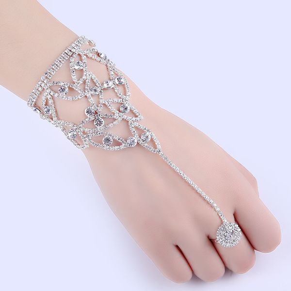 Brautschmuck Kristall Strasssteine Diamanten Armband mit Ring Armband Prom Evening Party Accessoires