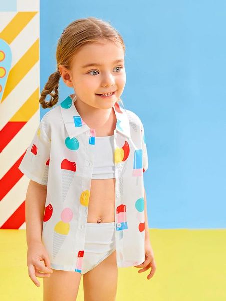 

toddler girls random print button front shirt she, White;black