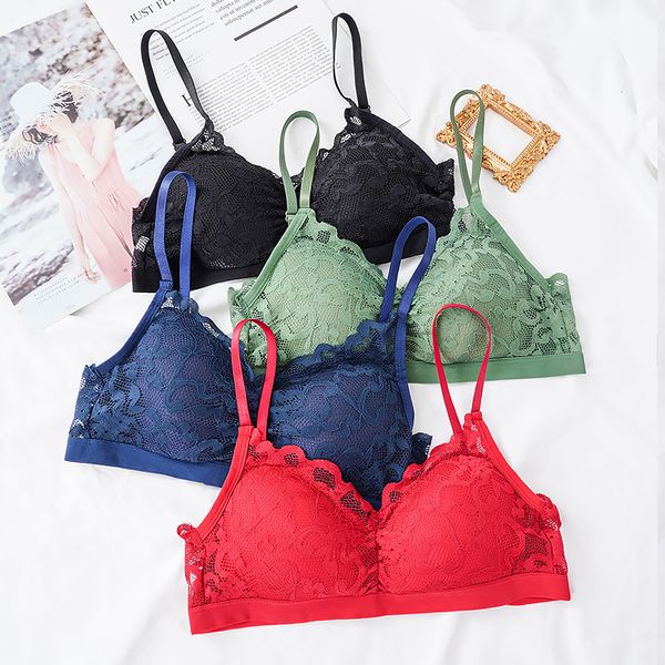 

lace wireless bralette lingerie women push up thin bra solid color fashion padded bras female adjusted-straps intimates 220511, Red;black